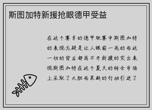 斯图加特新援抢眼德甲受益